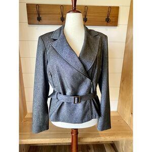 Jones New York Lined Fitted Stretch Jacket Zipper Black Gray Large